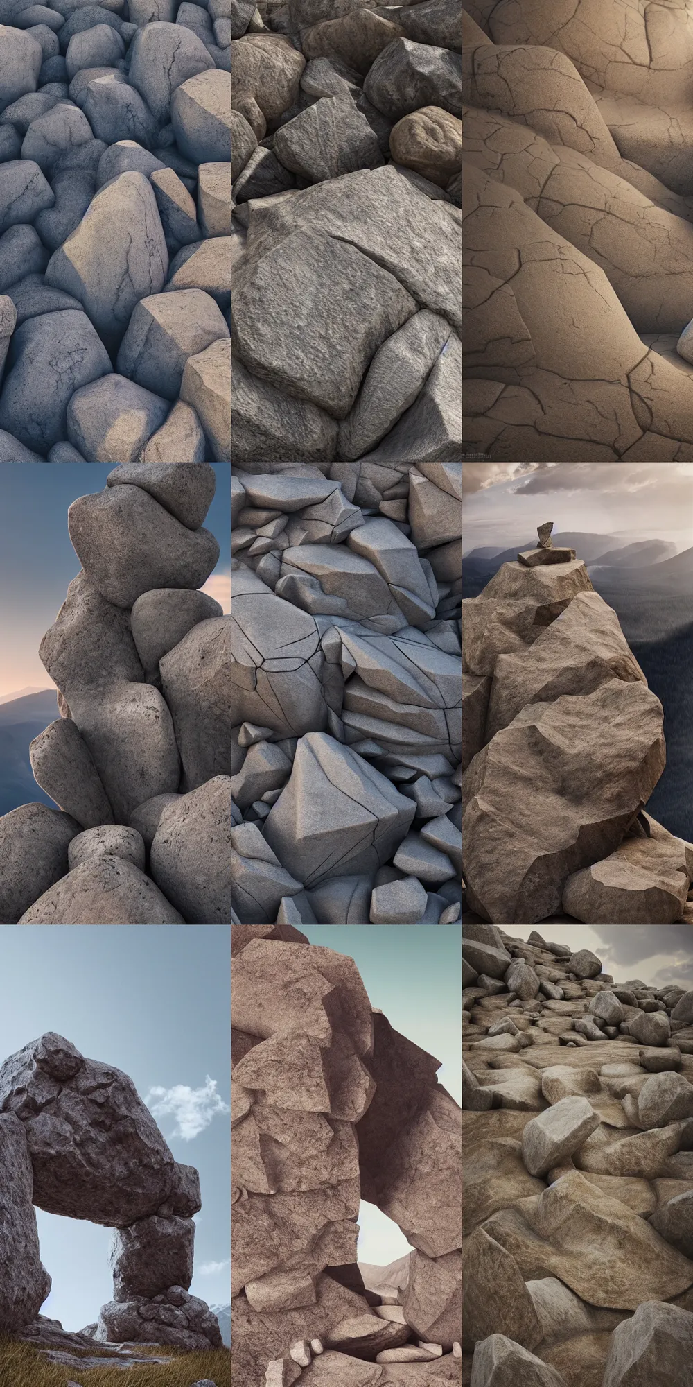 Prompt: a monumental sculpture by jenna krypell in a vast mountain landscape, stones, raytracing, 8k, octane render, volumetric, vivid, beautiful, hyperrealism”