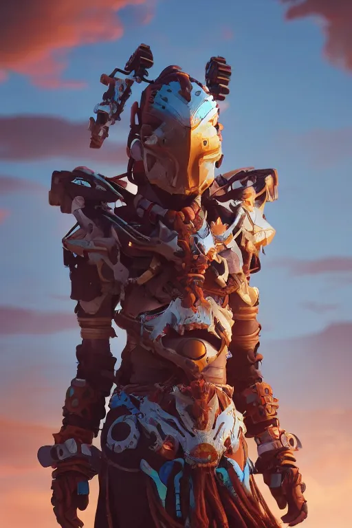 Image similar to combination suit armor aloy horizon forbidden west horizon zero dawn robot ninja mask helmet backpack tribal, aesthetic octane render, 8 k hd resolution, by ilya kuvshinov and cushart krentz and gilleard james radiating a glowing aura cgi rtx 2 0 2 2