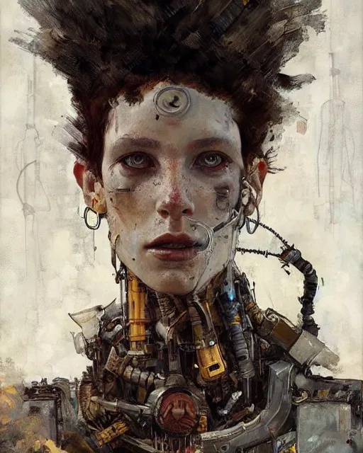 Image similar to portrait of a cyborg shaman by greg rutkowski in the style of egon schiele