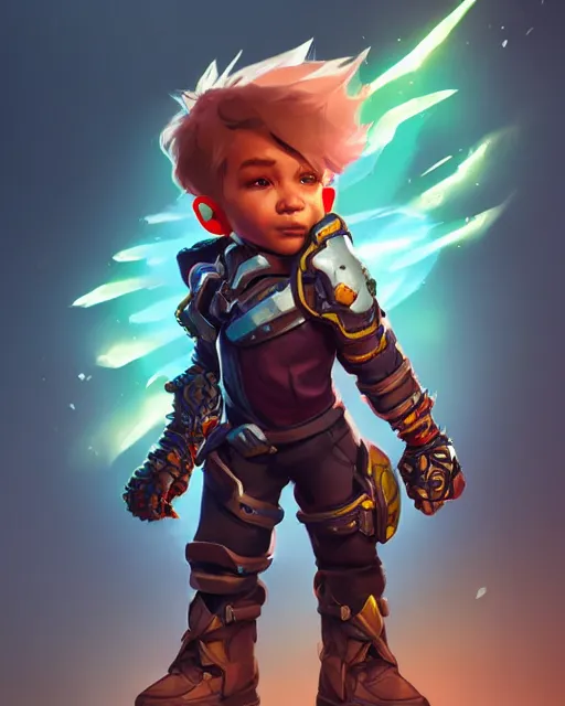 Prompt: a tiny punk kid with a massive gauntlet, smooth, intricate, elegant, digital painting, artstation, concept art, sharp focus, illustration, art by sam spratt, overwatch character,