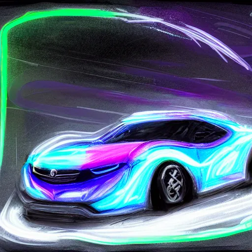Prompt: car, ice, glow, neon, concept art,