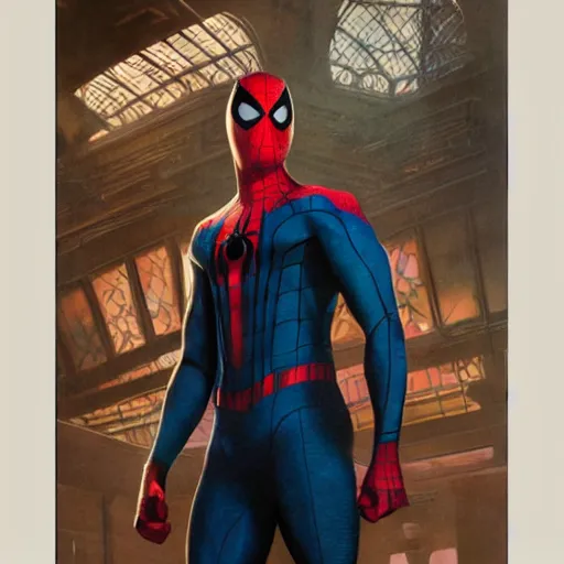 Image similar to ryan reynolds as spider - man, wearing a black and blue suit, cinematic, volumetric lighting, f 8 aperture, cinematic eastman 5 3 8 4 film, photorealistic by greg rutkowski, by stanley artgerm, by alphonse mucha