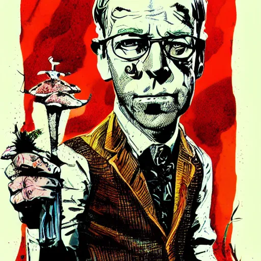 Image similar to Graphic Illustration, Creative Design, Saul Goodman, fungal, biopunk, Full Body Portrait, Character Design, by Ashley Wood, Jamie Hewlett, Ralph Steadman, Francis Bacon, Hunter S Thompson