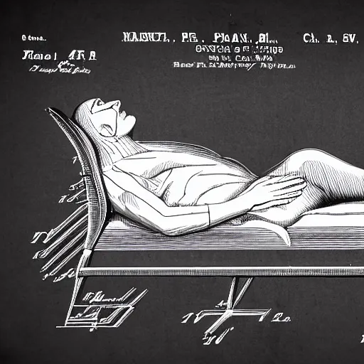 Image similar to sleeping man as a patent drawing. technical drawing. mathematical.