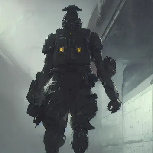 Image similar to concept art by greg rutkowski, a futuristic soldier, roughly from the 2 6 th century, wearing a futuristic tactical gear, bulky look and dieselpunk hq.