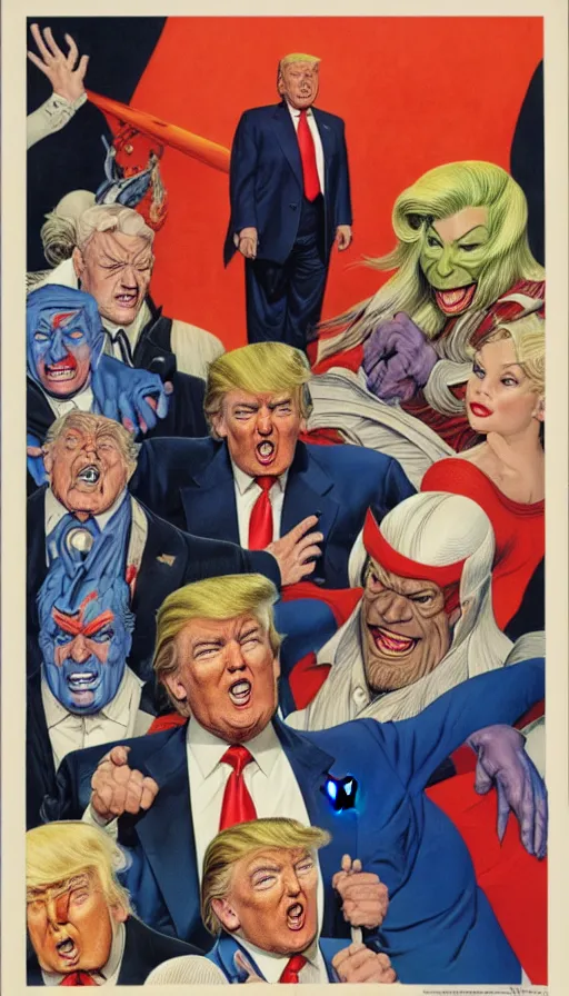 Image similar to donald trump as a villain. portrait by clyde caldwell and jean giraud and anton otto fischer and john philip falter and will eisner and gil elvgren