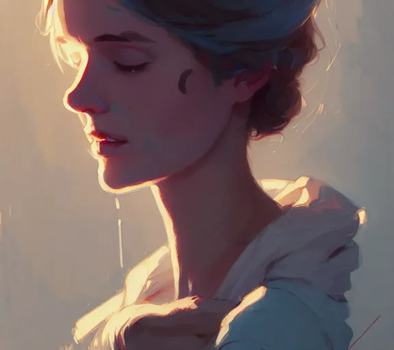 Image similar to portrait will kissing elisabeth by atey ghailan, by greg rutkowski, by greg tocchini, by james gilleard, by joe fenton, by kaethe butcher, dynamic lighting, gradient light blue, brown, blonde cream and white color scheme, grunge aesthetic