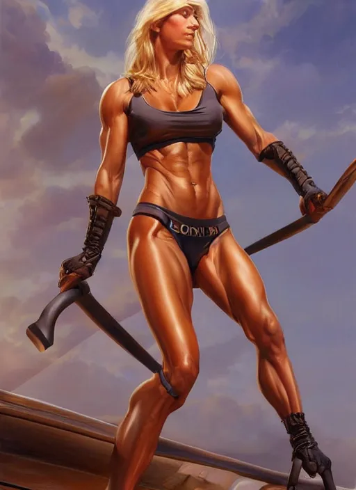 Prompt: muscled Elin Nordegren, elegant, highly detailed, centered, digital painting, artstation, concept art, smooth, sharp focus, illustration, artgerm, donato giancola, Joseph Christian Leyendecker, WLOP, Boris Vallejo, Artgerm