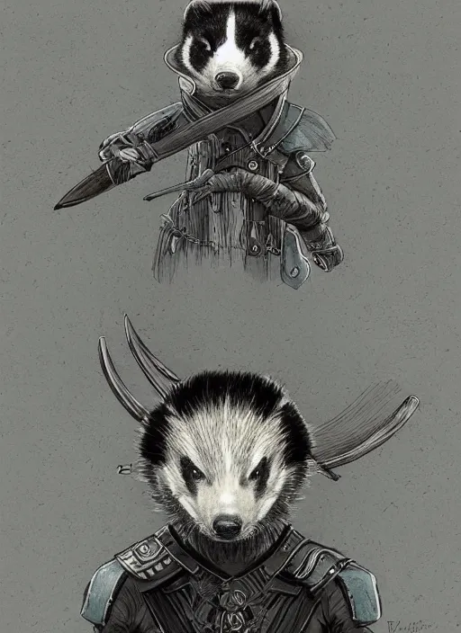 Image similar to a fantasy character illustration portrait of an anthropomorphic badger warrior, by victo ngai, by stephen gammell, by george ault, artstation