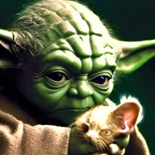 Image similar to Jedi master yoda playing with a kitten