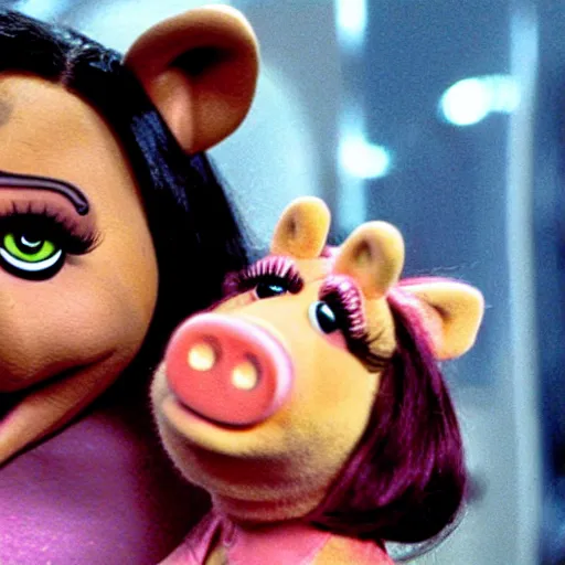 Prompt: movie still of miss piggy starring as trinity in the matrix movie