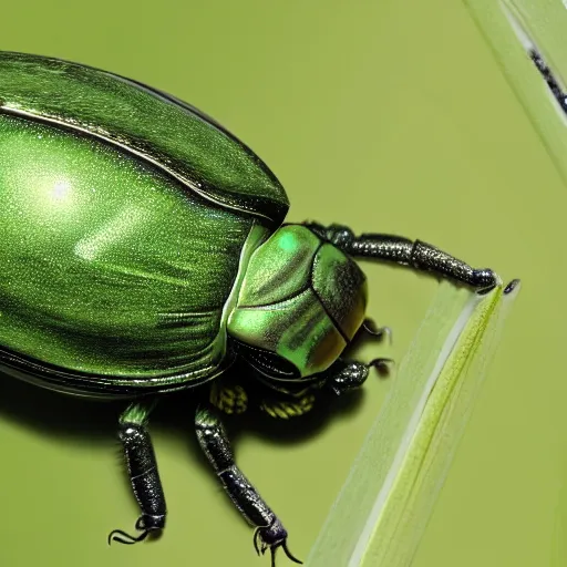 Image similar to hybrid of green beetle and turtle, photorealistic, close - up