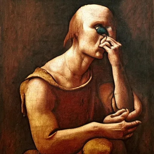 Image similar to marvellous painting of crying amber turd loosing the trail to johnny depp in a full room of judges all swinging a hammer to her loss, oil painting by leonardo davinci, 4k, high resolution