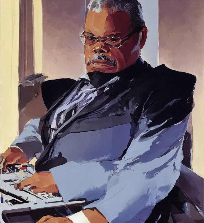 Image similar to Stephen McKinley Henderson as Thufir Hawat mentat human computer painted by Syd Mead