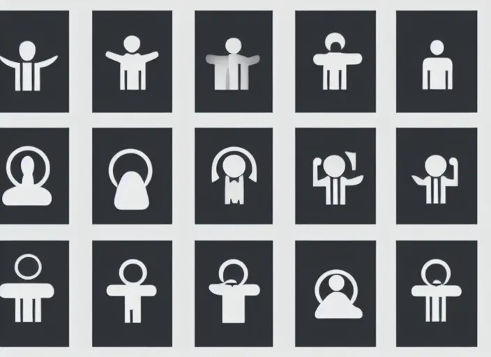 Image similar to a set of symbols and pictograms of people, technical manual graphic, logo design