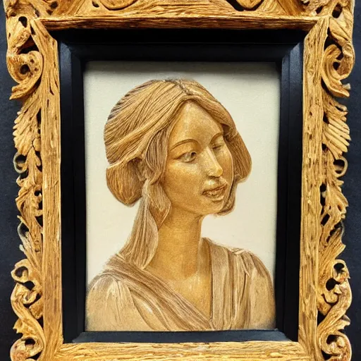 Prompt: a beautiful hand carved portrait of a pretty girl with golden cracks