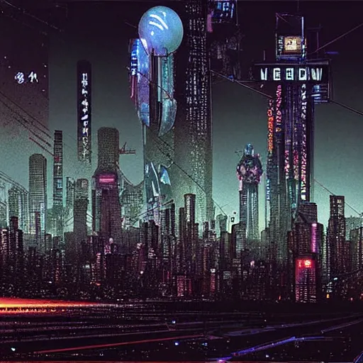 Prompt: Stunning photograph of cyberpunk landscape of Chiba City at night from Neuromancer by the genius renowned cyberpunk photographer William Gibson