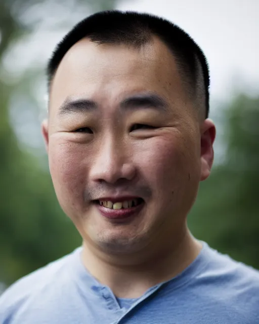 Prompt: gold, blue, photo of a balding asian male, 8 k, 8 5 mm f 1. 8
