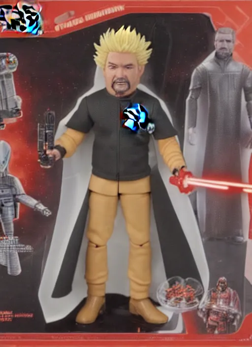 Image similar to star wars black series action figure of guy fieri, toy extremely detailed