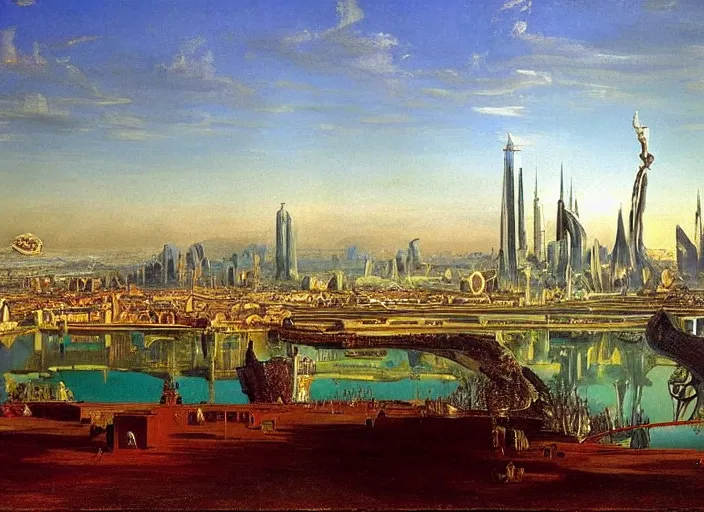 Image similar to A city designed by Salvador Dali, painted by Albert Bierstadt and Ivan Shishkin and Henri Mauperché