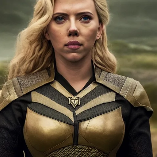 Image similar to starfleet uniform, portrait of scarlett johansson as lagertha, in starfleet uniform, from the tv series vikings