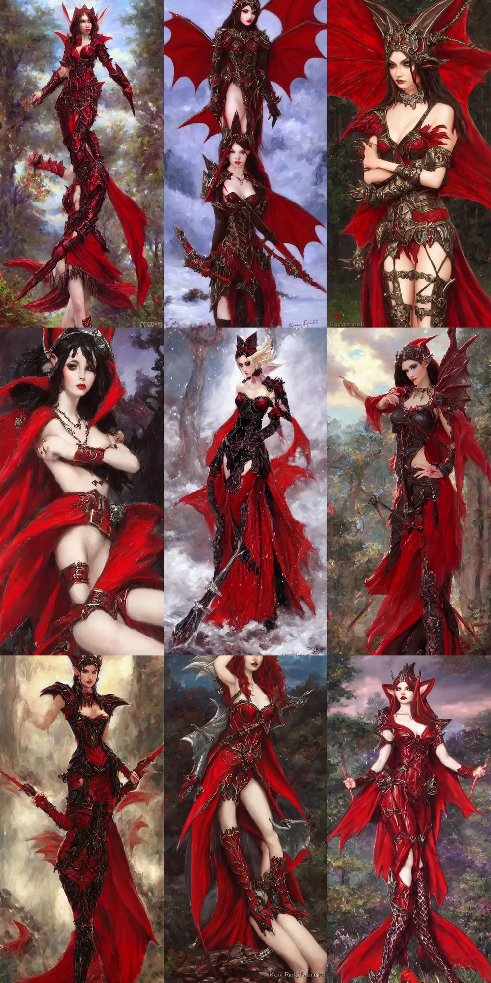 Gothic Elf Princess In Red Dragon Armor By Konstantin Stable 
