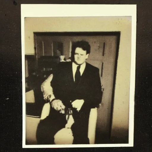 Prompt: polaroid photo of Philp J Fry from futurama as a man IMG_1413.JPG Kodak sitting in chair relaxing