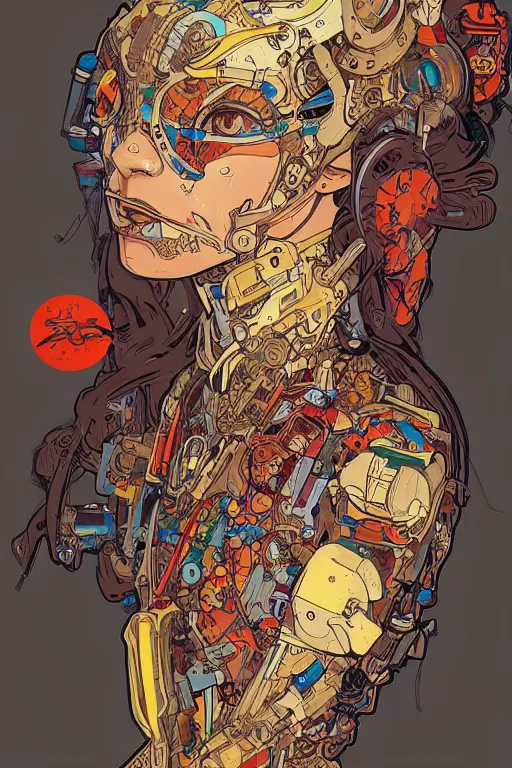 Image similar to beautiful cyborg portrait girl female illustration detailed patterns art of thai traditional dress, pop art, splash painting, art by geof darrow, ashley wood, alphonse mucha, makoto shinkai