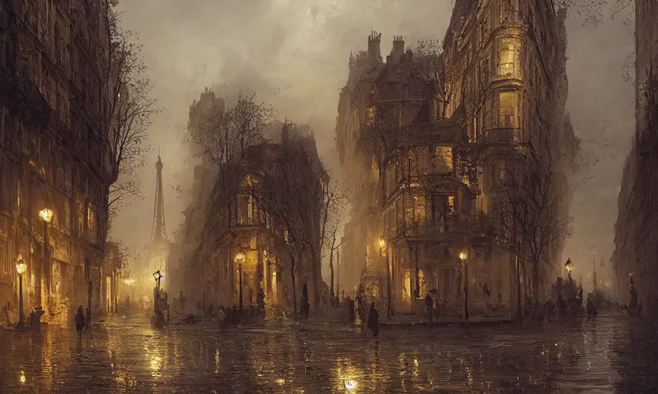 Image similar to Paris 1888 painted by Claude Lorrain, vivid colors, high details, cinematic, 8k resolution, beautiful detailed, photorealistic, digital painting, dark atmosphere, artstation, concept art, smooth, sharp focus, illustration, fantasy background, artstation trending, octane render, unreal engine