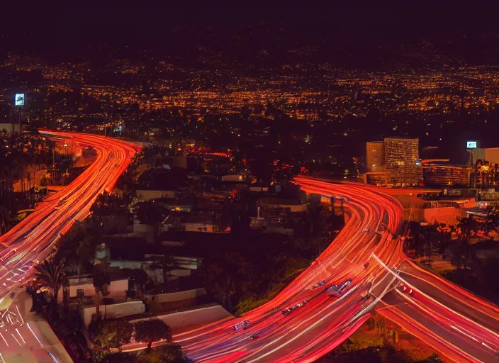 Image similar to a cinematic shot of los angelas at midnight, canon eos c 3 0 0, ƒ 1. 8, 3 5 mm, 8 k, medium - format print, inspired by roger deakins cinematography