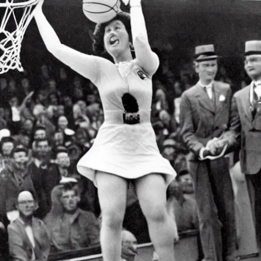 Image similar to photo of queen elizabeth ii dunking a basketball