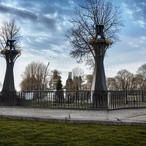 Image similar to parkour ( park ) spomenik snigelparken, ( ( railings ) ), photo, 4 k, detailed drawing