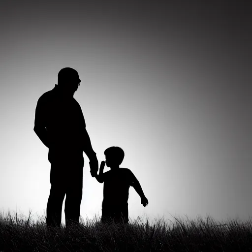 Prompt: father silhouette, award winning black and white photography