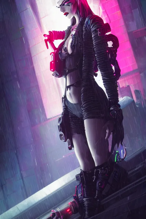 Prompt: portrait futuristic demonic cyberpunk female pirate, in futuristic stormy electric flashing tokyo rooftop cyberpunk night, ssci-fi, fantasy, intricate, very very beautiful, elegant, neon light, highly detailed, digital painting, artstation, concept art, soft light, hdri, smooth, sharp focus, illustration, art by tian zi and craig mullins and WLOP and alphonse mucha