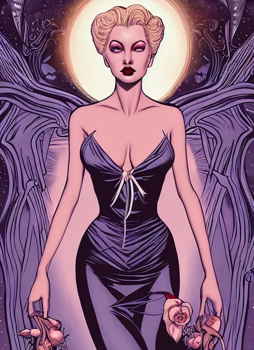 Image similar to lili st. cyr as a vampire queen, science fiction comic illustration by sana takeda and jenny frison, intricate, stunning inking lines, hyper detailed, 4 k, hd, award winning, photorealistic