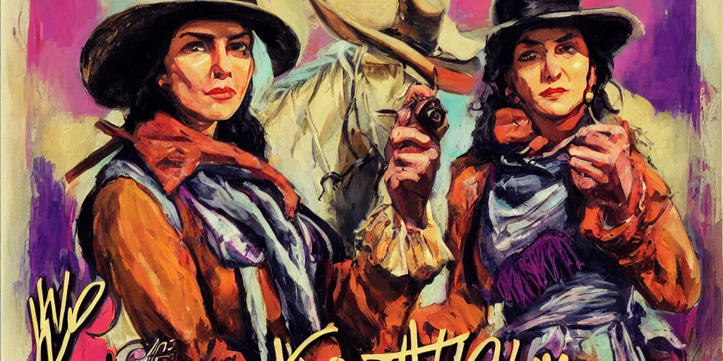 Image similar to wild west outlaw woman, colorful