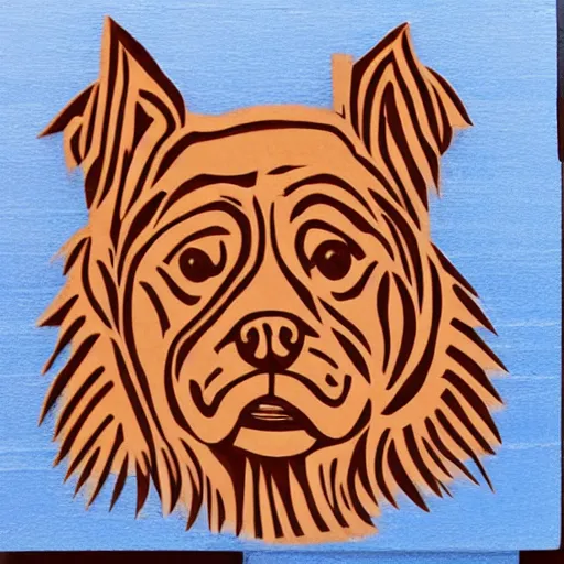 Prompt: wood cut art of dogs,