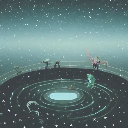 Prompt: Endless void with stars and creatures in the background