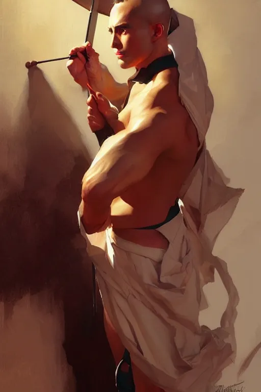 Image similar to attractive male, taoism, painting by greg rutkowski, j. c. leyendecker, artgerm