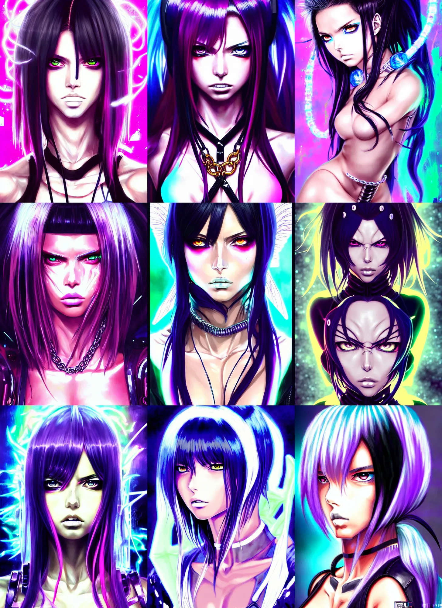 Prompt: full - color anime manga portrait : : 1 0 0 soft lustrous beautiful biotech raver white emo satan angel adriana lima cyborg, rap bling, hi - fructose, sci - fi fantasy cyberpunk decadent highly - detailed digital painting, ue 5, artstation, concept art, sharp focus, artgerm, mucha, loish, wlop : : 5