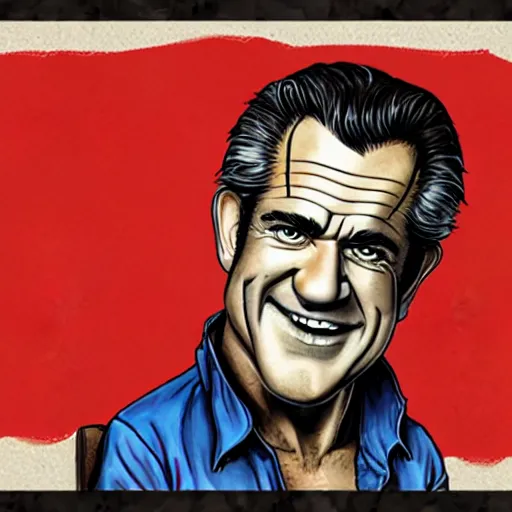 Image similar to a caricature illustration of mel gibson