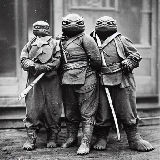 Prompt: 1 9 0 0 s photography of teanage mutant ninja turtles