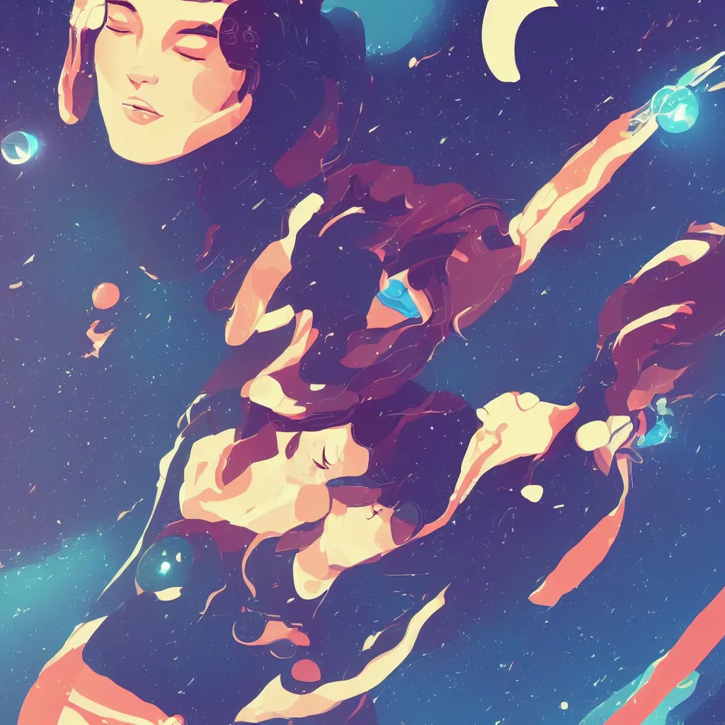 Image similar to woman in space, clean cel shaded vector art. shutterstock. behance hd by lois van baarle, artgerm, helen huang, by makoto shinkai and ilya kuvshinov, rossdraws, illustration