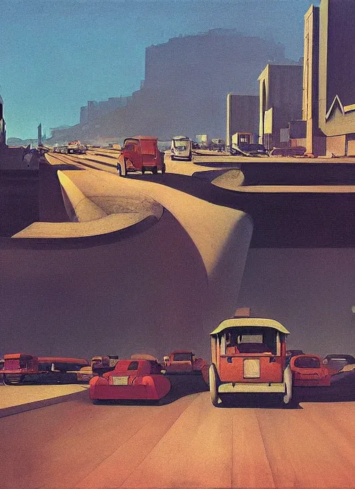 Image similar to los angeles traffic jam Edward Hopper and James Gilleard, Zdzislaw Beksinski highly detailed