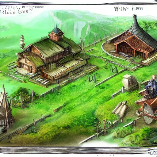 Prompt: concept art of a fantasy farm, wlop style