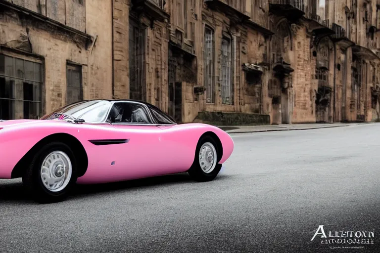 Prompt: Elegant photography of the pink panther car designed by Aston Martin