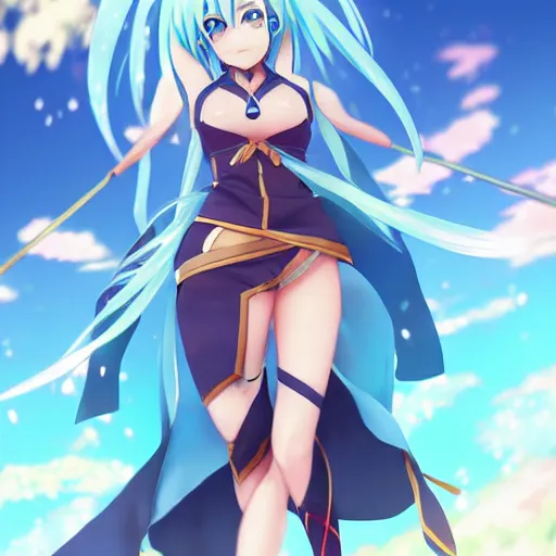 Image similar to beautiful anime art of Aqua from Konosuba by WLOP, rossdraws, Logan Cure, Mingchen Shen, BangkuART, sakimichan, yan gisuka, JeonSeok Lee, zeronis, Chengwei Pan on artstation