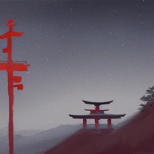 Prompt: Japanese Torii in a moutain ,night , by Grzegorz Rutkowski, concept art