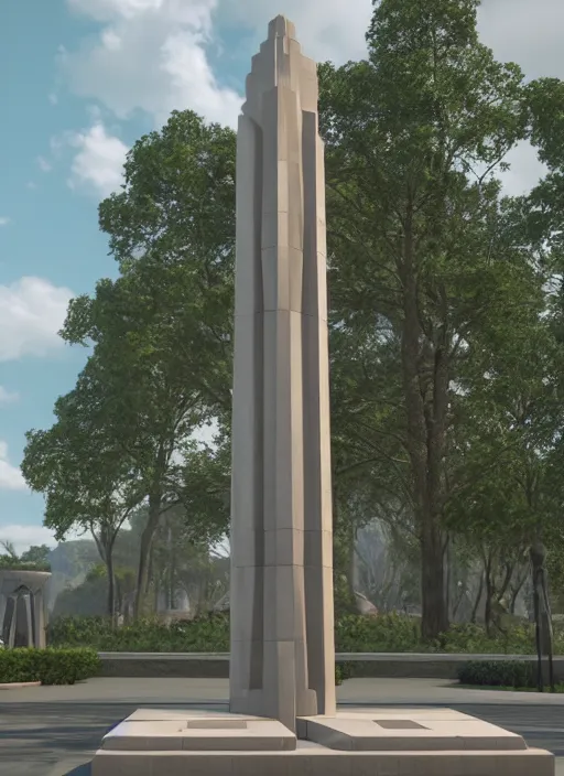 Image similar to highly detailed realistic architecture 3 d render of a futuristic stele monument in frank lloyd wright style standing in city park, archdaily, made in unreal engine 4 octane render