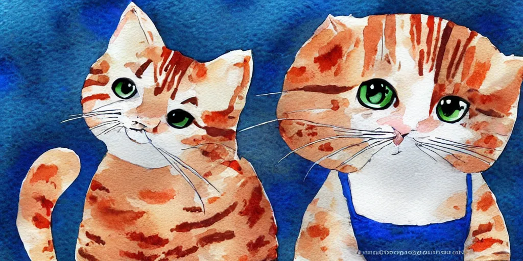 Image similar to watercolor illustration style, cute! cats!!! watch news